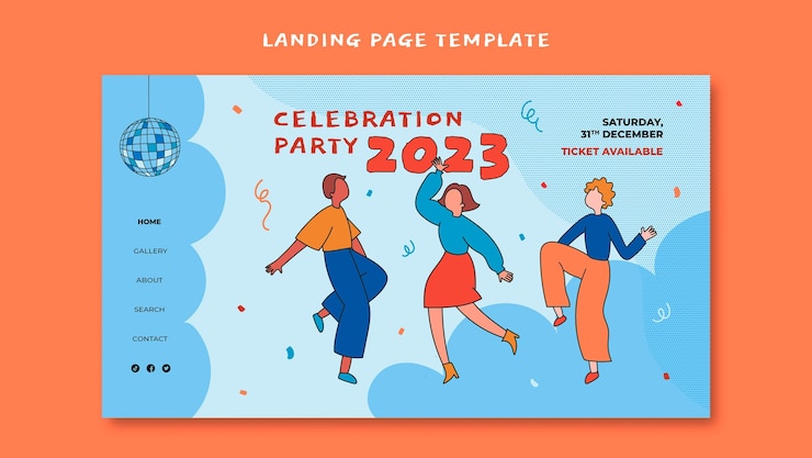 Free PSD hand drawn new year 2023 landing page