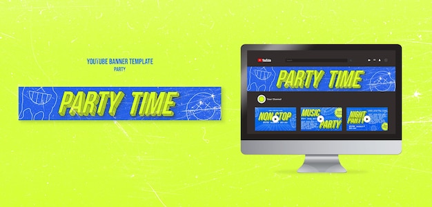 Free PSD hand drawn night party youtube banner