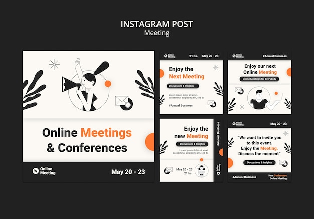 Free PSD hand drawn online meeting instagram posts