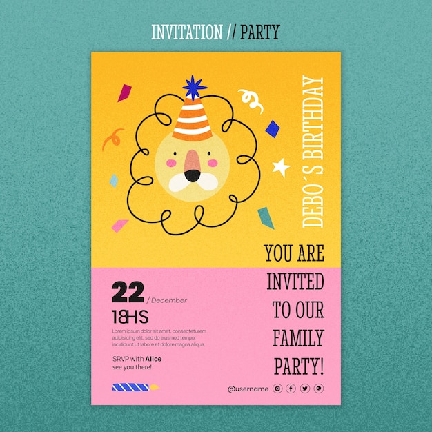 無料PSD 手描きのパーティーの楽しい招待状のテンプレート