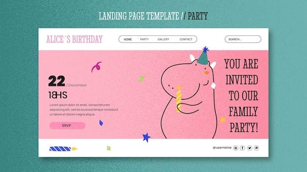 手描きのパーティーの楽しいランディングページのテンプレート