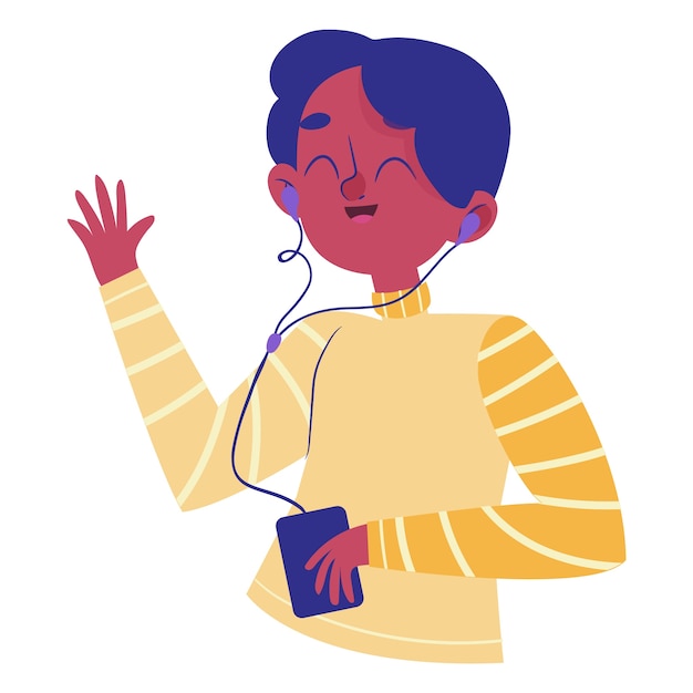 hand drawn person listening to music