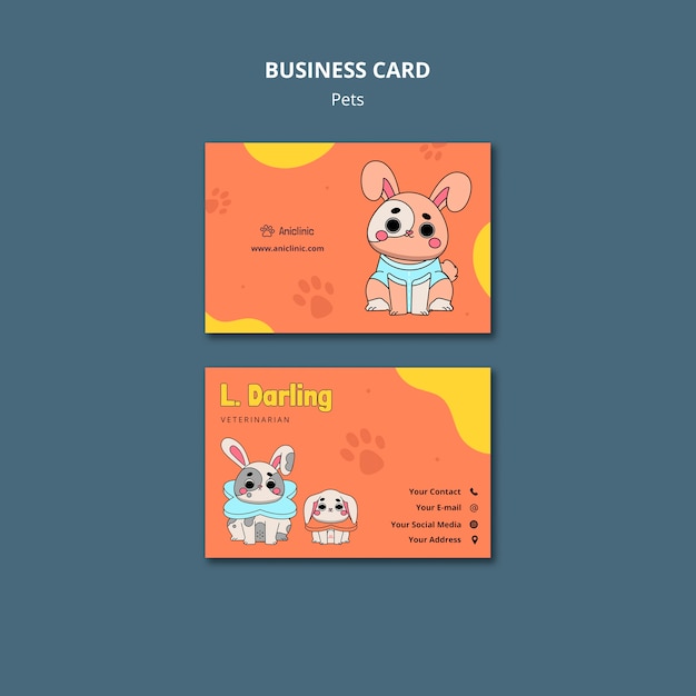 Free PSD hand drawn pets care business card template