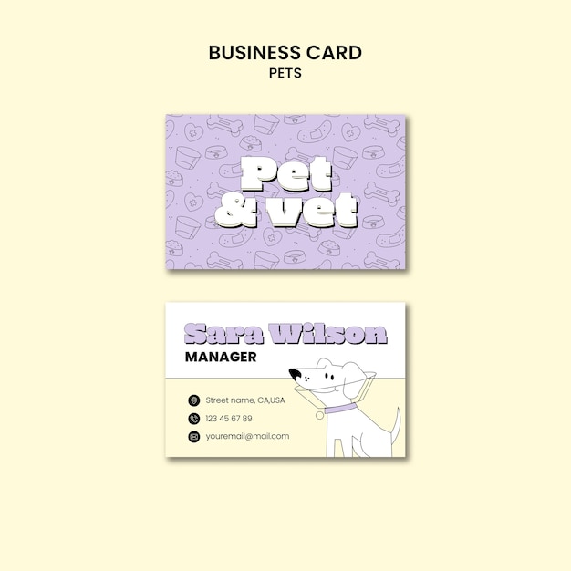 Hand drawn pets care business card template