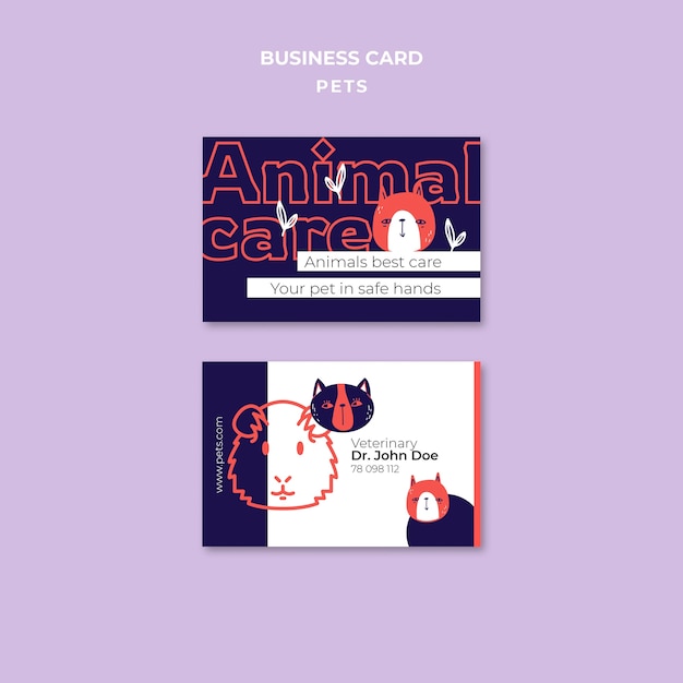 Free PSD hand drawn pets care business card template