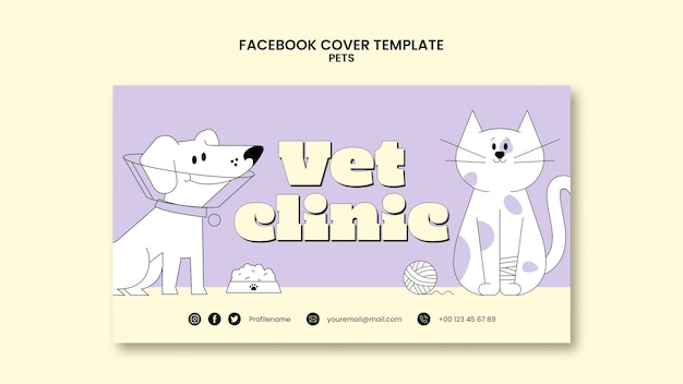 Modello di copertina di facebook per la cura degli animali domestici disegnati a mano