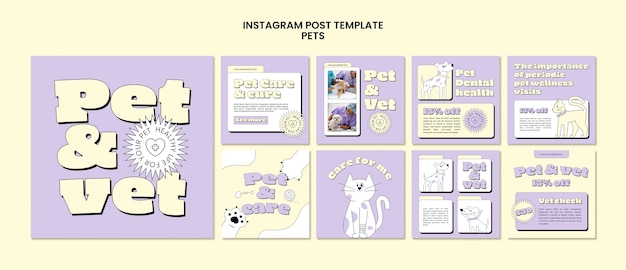 Free PSD hand drawn pets care instagram posts
