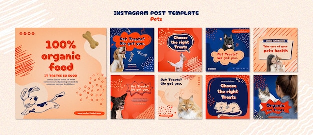 PSD gratuito post di instagram per la cura degli animali domestici disegnati a mano