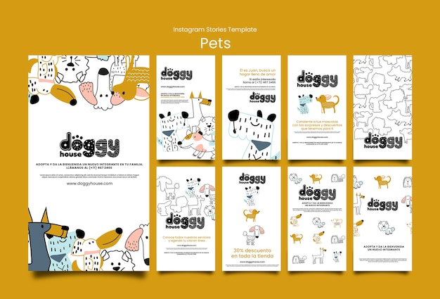 Free PSD hand drawn pets care instagram stories