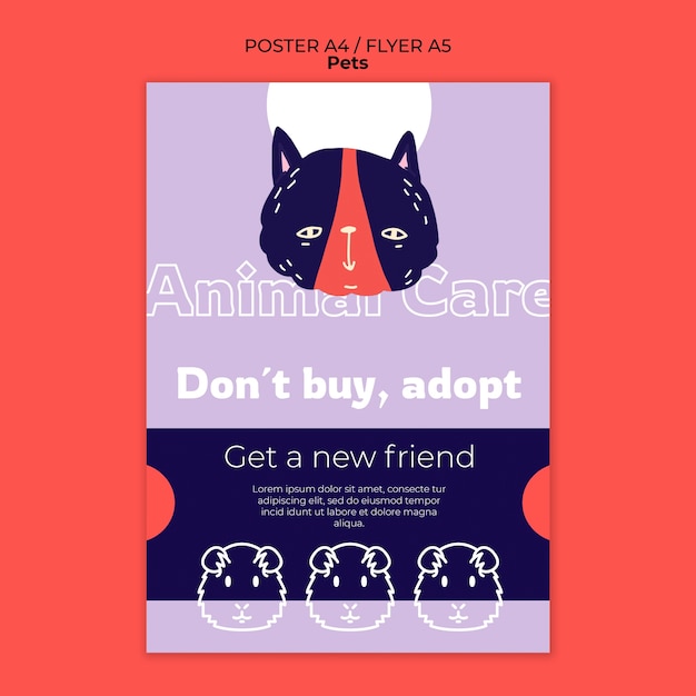 PSD gratuito modello di poster per la cura degli animali domestici disegnato a mano