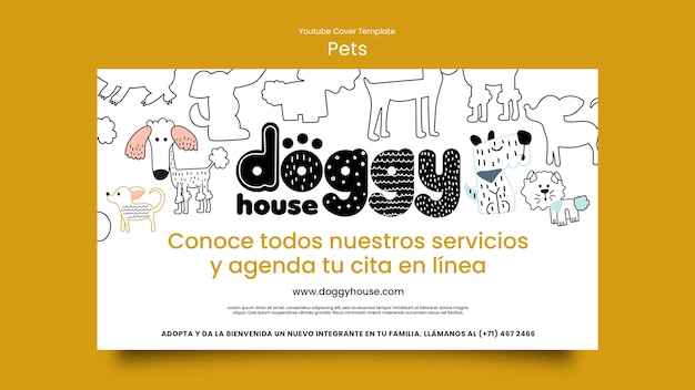 PSD gratuito modello di copertina di youtube disegnato a mano per la cura degli animali domestici