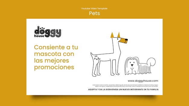 PSD gratuito template di video per la cura degli animali domestici disegnati a mano su youtube