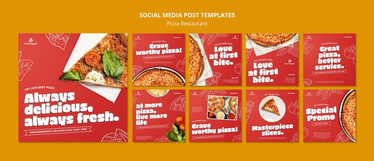 Free PSD hand drawn pizza restaurant instagram posts