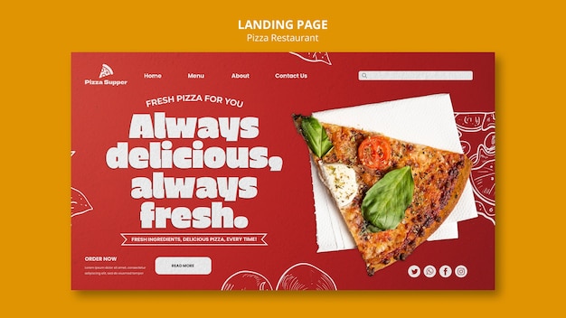 Free PSD hand drawn pizza restaurant landing page