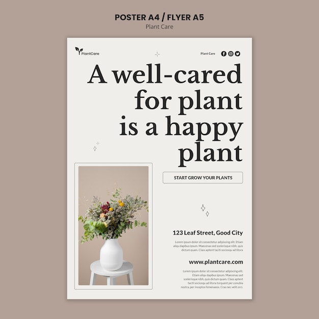 Free PSD hand drawn plant care poster template