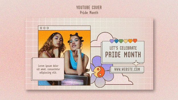 Free PSD hand drawn pride month youtube cover template