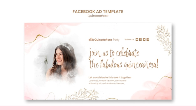 Free PSD hand drawn quinceanera party facebook template