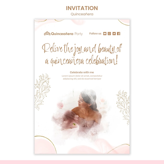 Free PSD hand drawn quinceanera party invitation template
