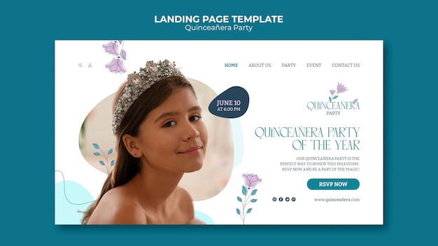 Free PSD hand drawn quinceanera party landing page