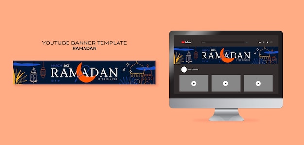 Free PSD hand drawn ramadan celebration youtube banner