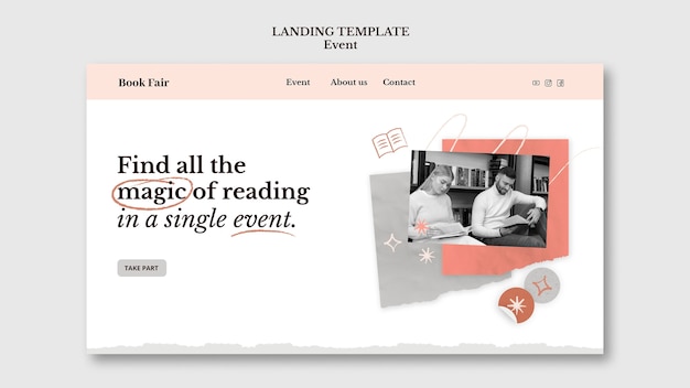 Free PSD hand drawn reading event landing page
