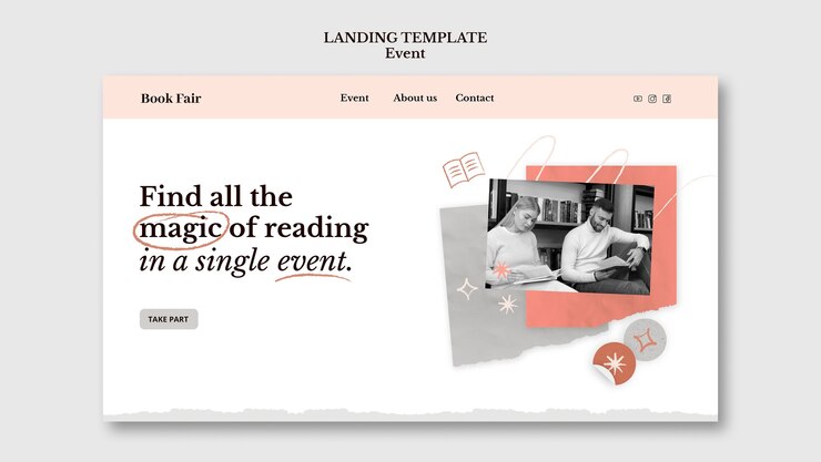 Free PSD hand drawn reading event landing page