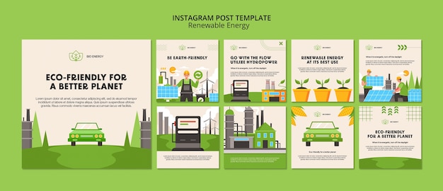 PSD gratuito storie di instagram di energia rinnovabile disegnate a mano