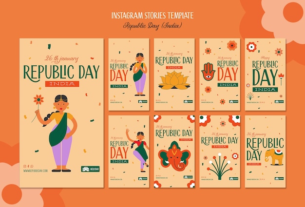 Free PSD hand drawn republic day instagram stories template