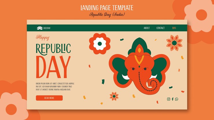 मुफ़्त PSD hand drawn republic day landing page template