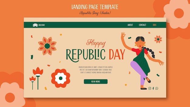 Free PSD hand drawn republic day landing page