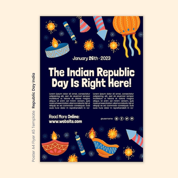 Free PSD hand drawn republic day poster template