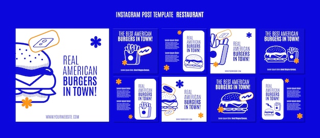 Free PSD hand drawn restaurant instagram posts