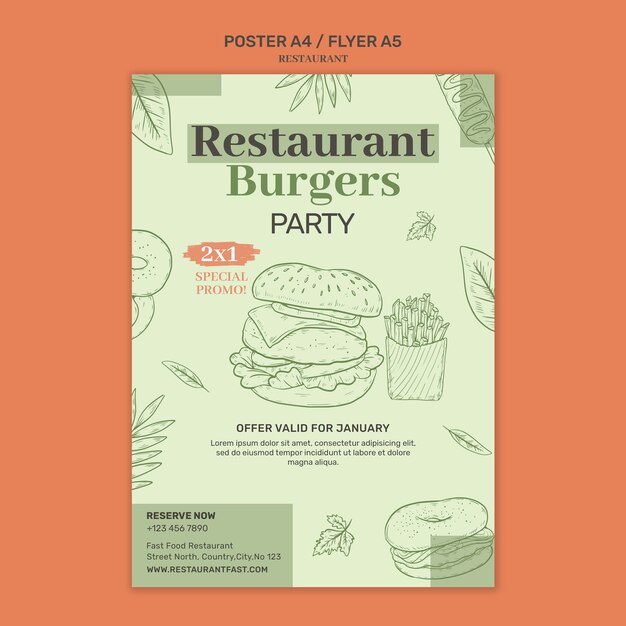 Hand drawn restaurant opening poster template