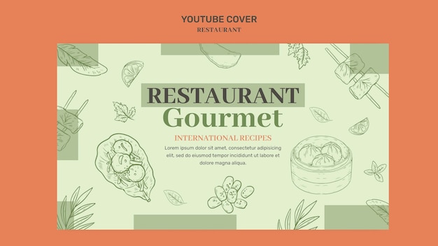 PSD gratuito copertina di youtube dell'apertura di un ristorante disegnato a mano