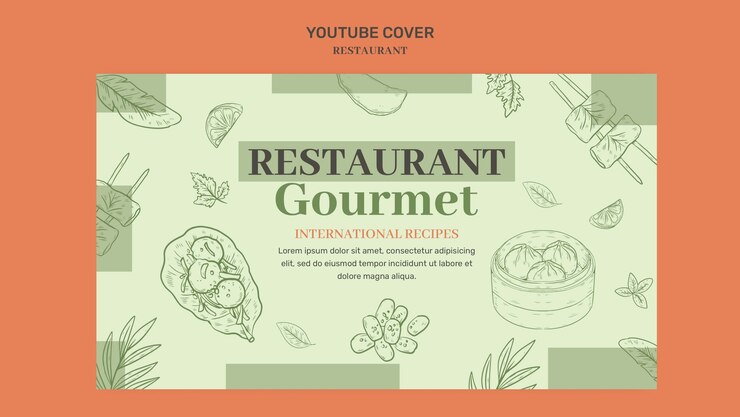 Free PSD hand drawn restaurant opening youtube cover