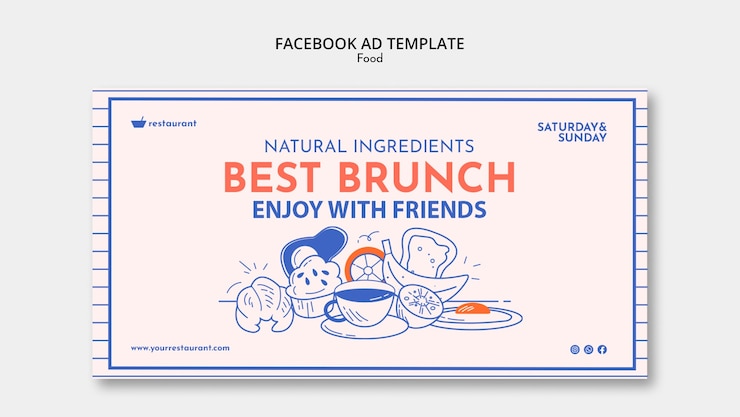 Free PSD hand drawn restaurant social media promo template with food