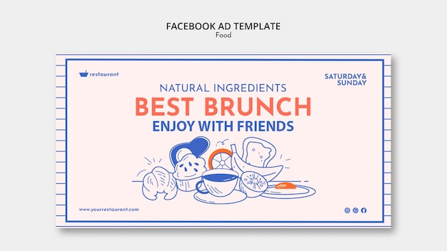 Нарисованный рукой рекламный шаблон ресторана в социальных сетях с едой