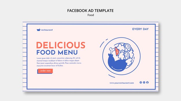 Нарисованный рукой рекламный шаблон ресторана в социальных сетях с едой