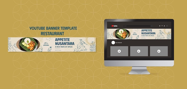 Free PSD hand drawn restaurant youtube banner