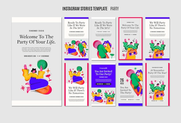 Free PSD hand drawn retro party instagram stories