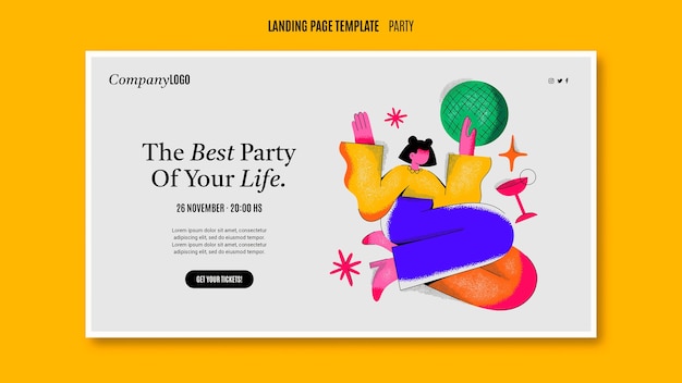 Free PSD hand drawn retro party landing page template