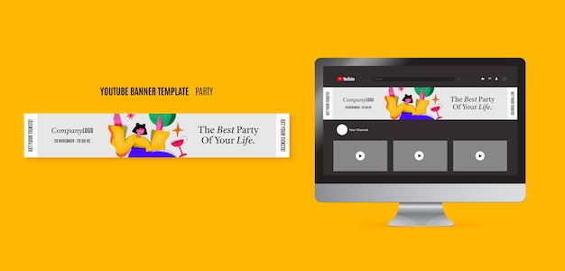 Free PSD hand drawn retro party youtube banner