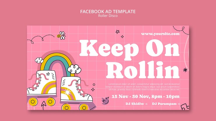 Free PSD hand drawn roller disco facebook template