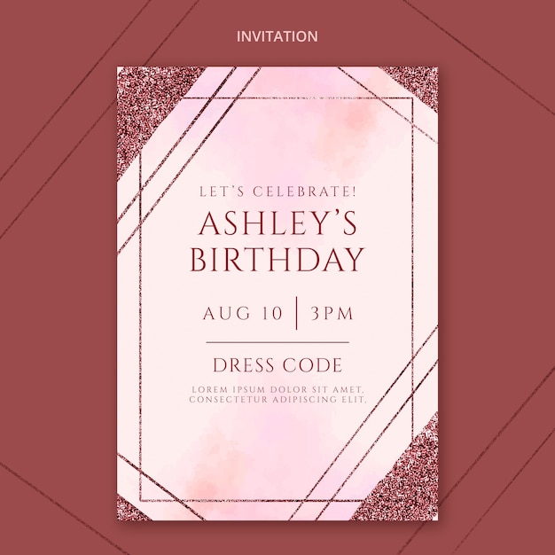 Hand drawn rose gold birthday invitation