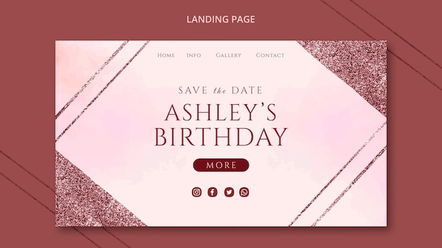 Free PSD hand drawn rose gold birthday landing page template