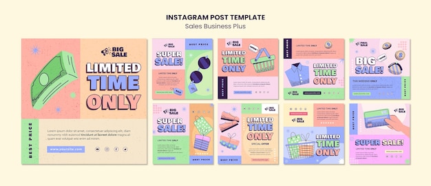 Free PSD hand drawn sales business instagram posts