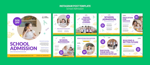 PSD gratuito post di instagram per l'ammissione alla scuola disegnati a mano