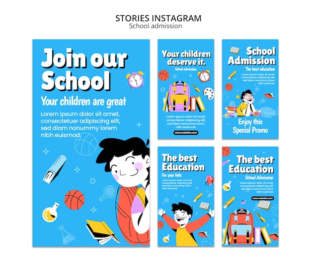 Free PSD hand drawn school admission instagram stories