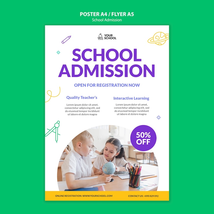Free PSD hand drawn school admission poster template