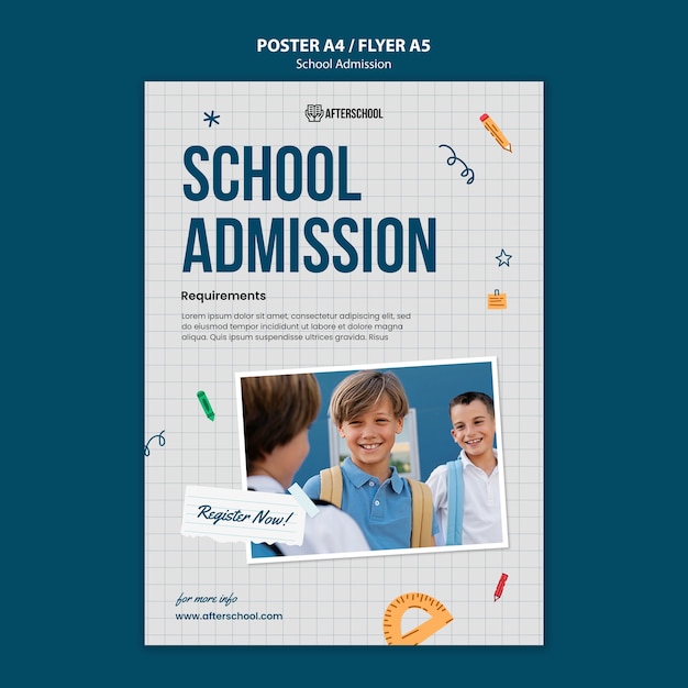 Hand drawn school admission poster template